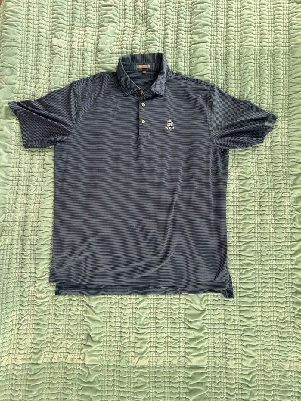 Peter Millar Navy Short-Sleeve Polo with Crest Emblem-XXL